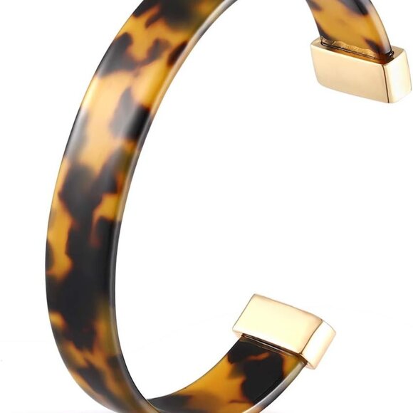 Acrylic Tortoise Shell Cuff Bracelet Adjustable Lightweight Statement Jewelry - Picture 1 of 6
